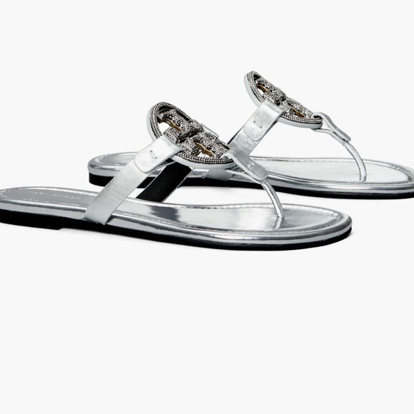 Tory Burch Miller Pave Metallic Leather Sandals - Picture 9 of 11